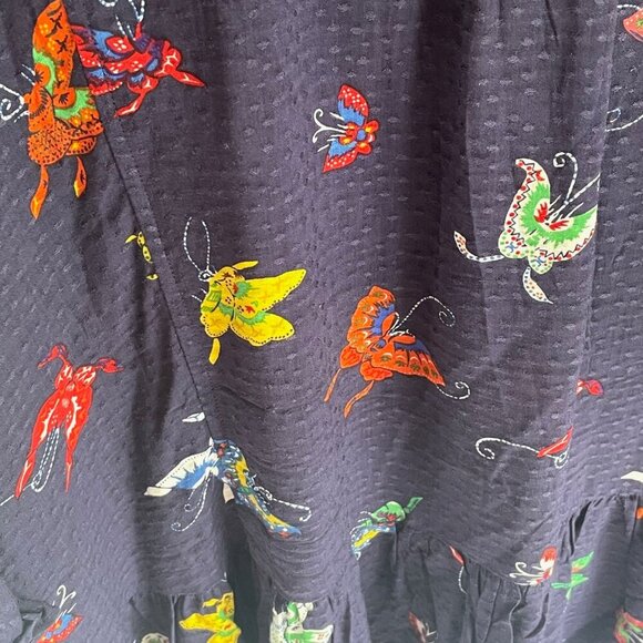 Anthropologie Blouse Womens Medium Blue Butterfly Short Sleeve Button Peplum Hem - Picture 12 of 14